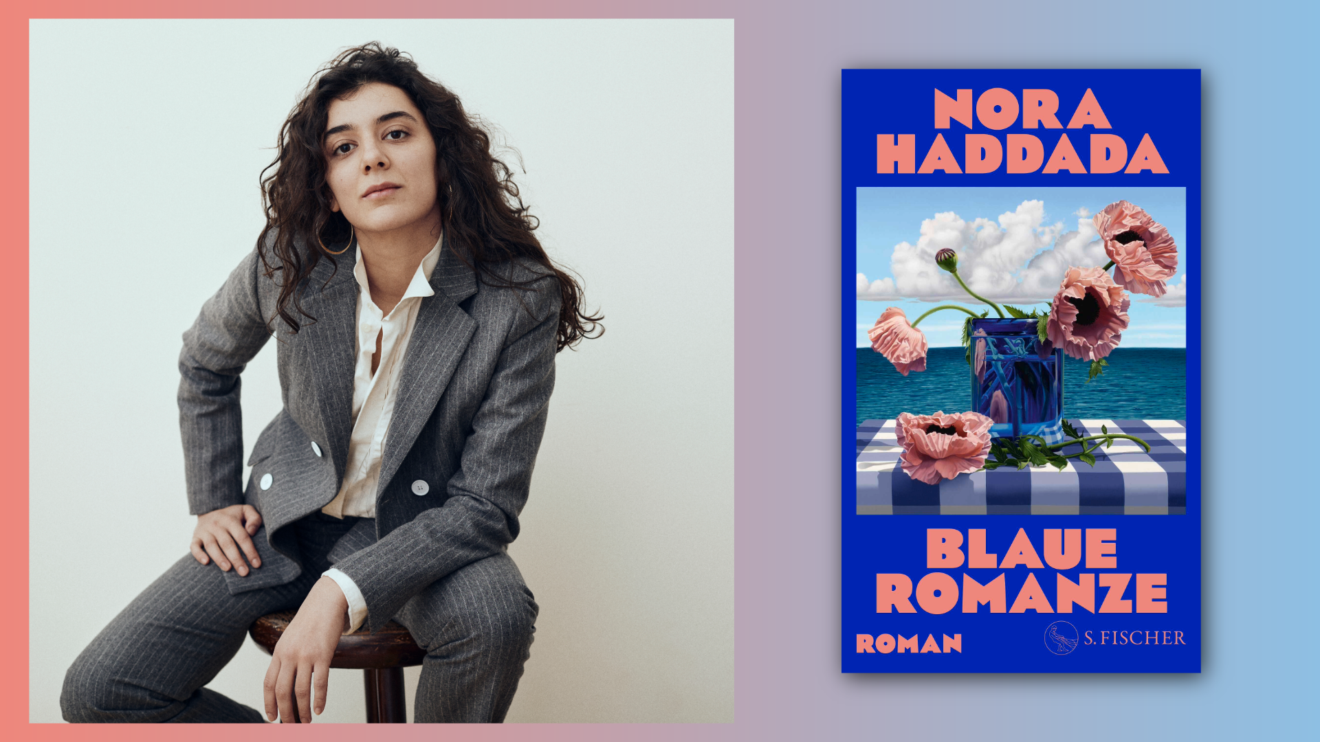 Portrait der Autorin und Cover des Buchs: Eine Blaue Romanze